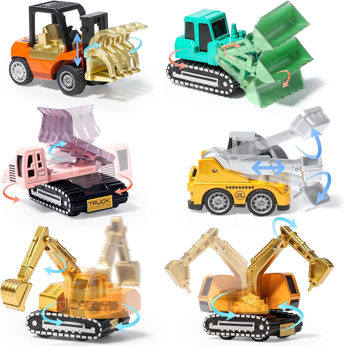 Oriate set of 6 diecast construction vehicles including excavator and bulldozer - view 16