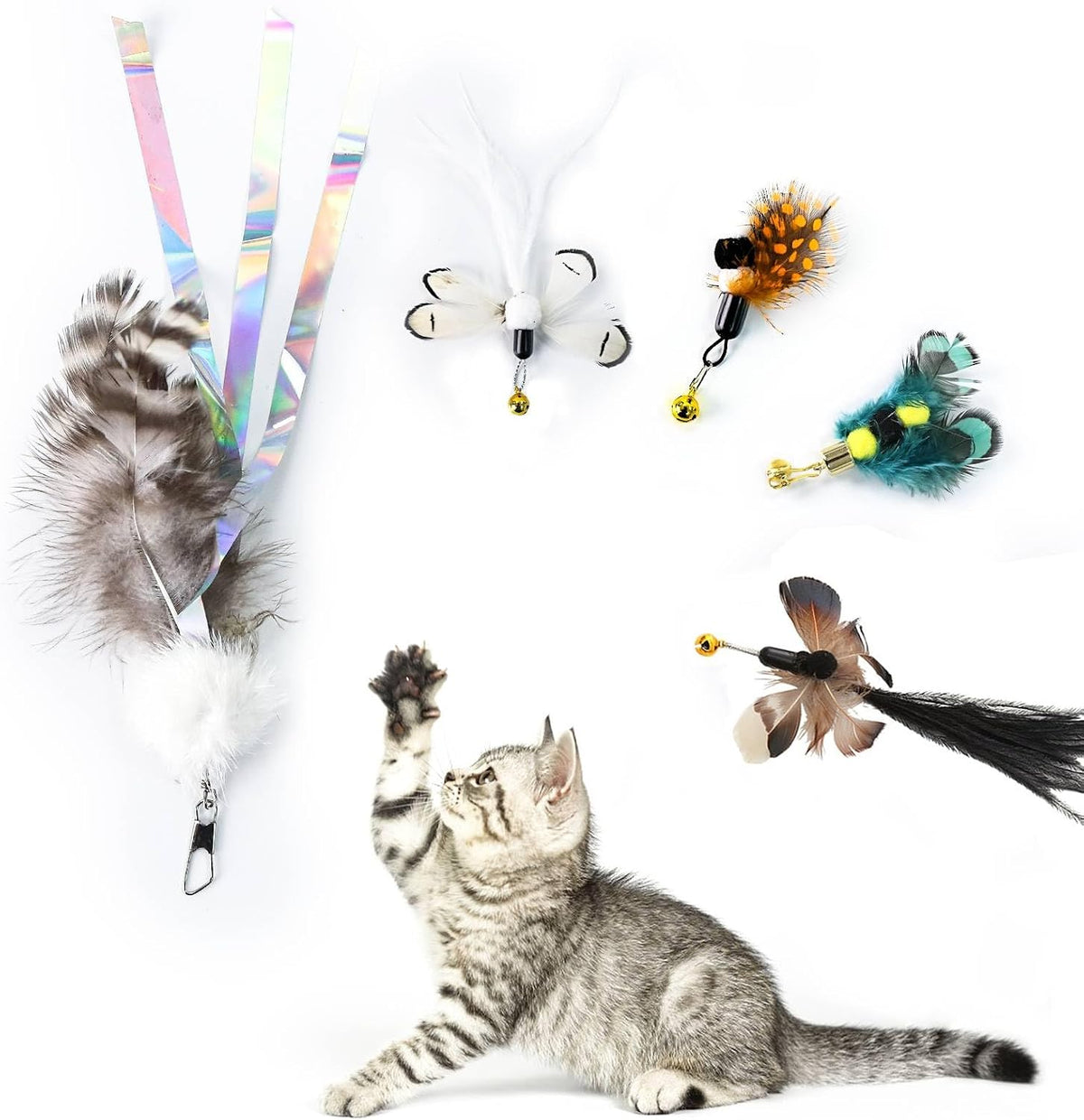 Cat Insect Feather Toys Replacement Cat Toy Wand Refills - Style 2 and Wand - image 4