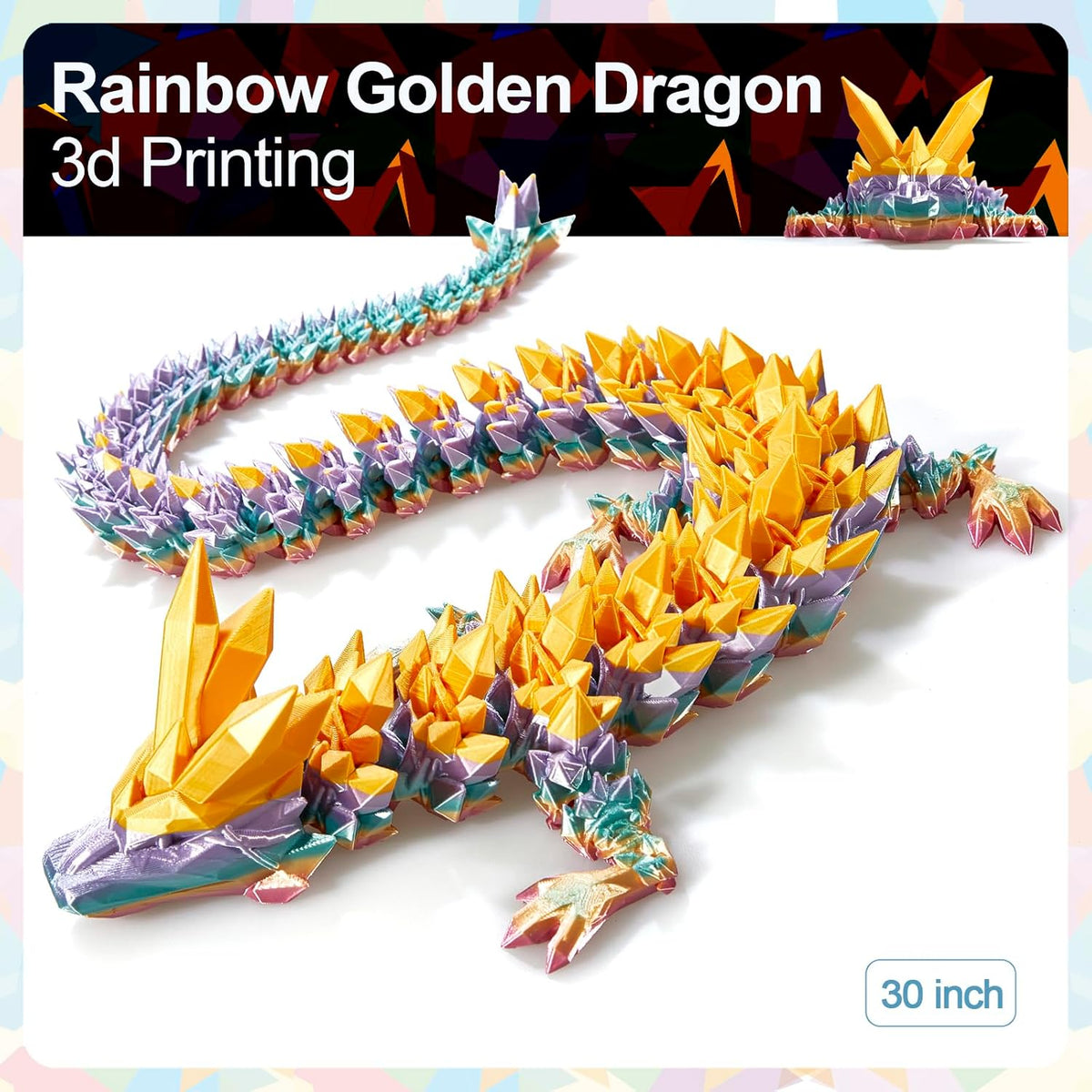 3D Printed Dragon 24 Inch - Gold Rainbow / 30in - image 2