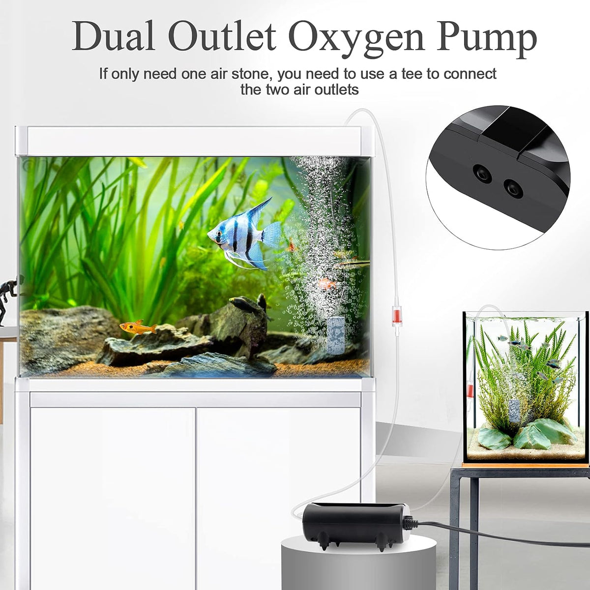 AQQA Aquarium Air Pump, 3.5W Dual Outlet Oxygen Pump - 3.5W (for 1-50 gallon) - image 2