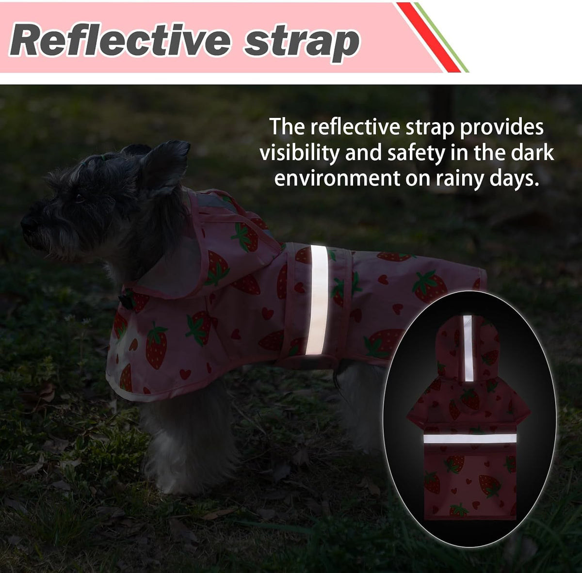 Dog Raincoat Hooded Slicker Poncho with Leash Hole - S:10-15lbs / Strawberry Pink - image 4