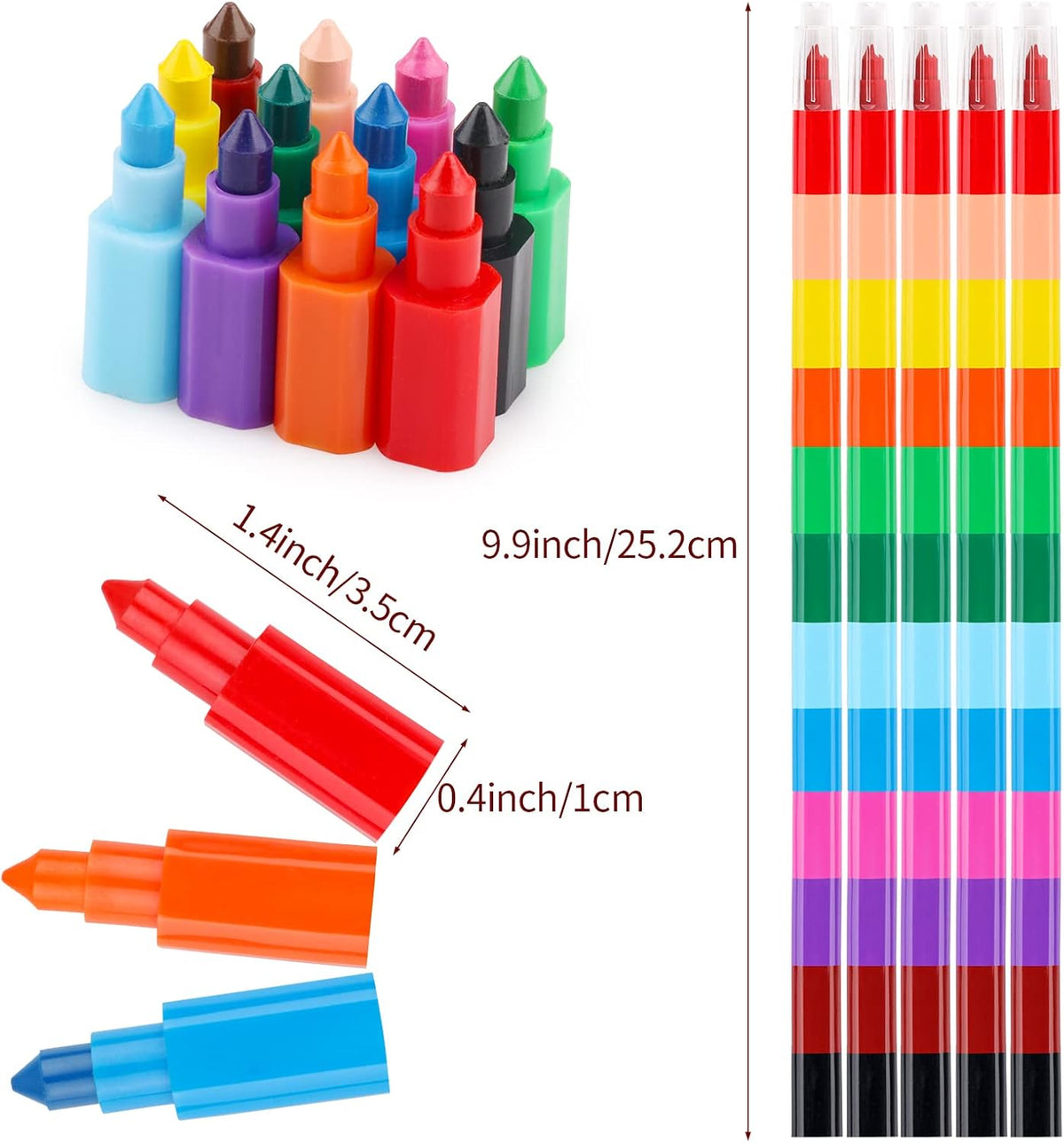 Hxezoc 20 stackable buildable crayons with 12 colors each and clear caps - view 2