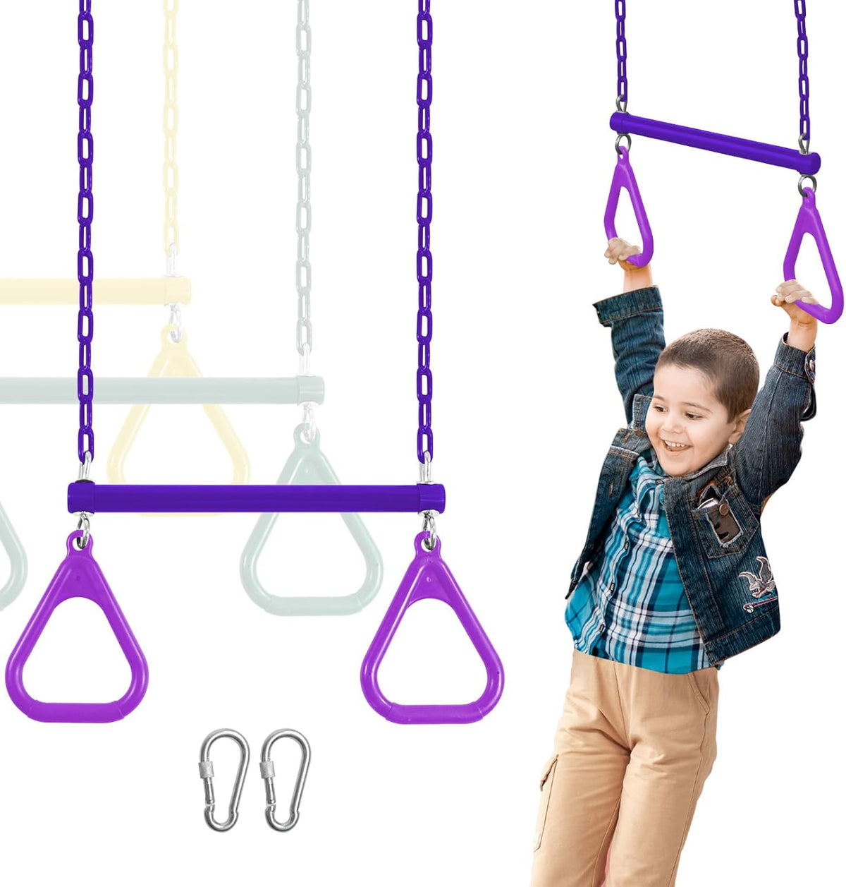 AOBOTE 16.5-inch trapeze swing bar with coated chains and snap hooks - view 3