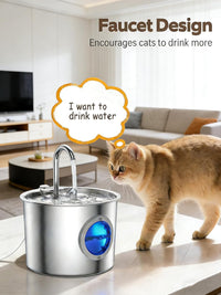 Stainless steel cat water fountain, 2.2L with water-level window and 3-stage filter - view 3