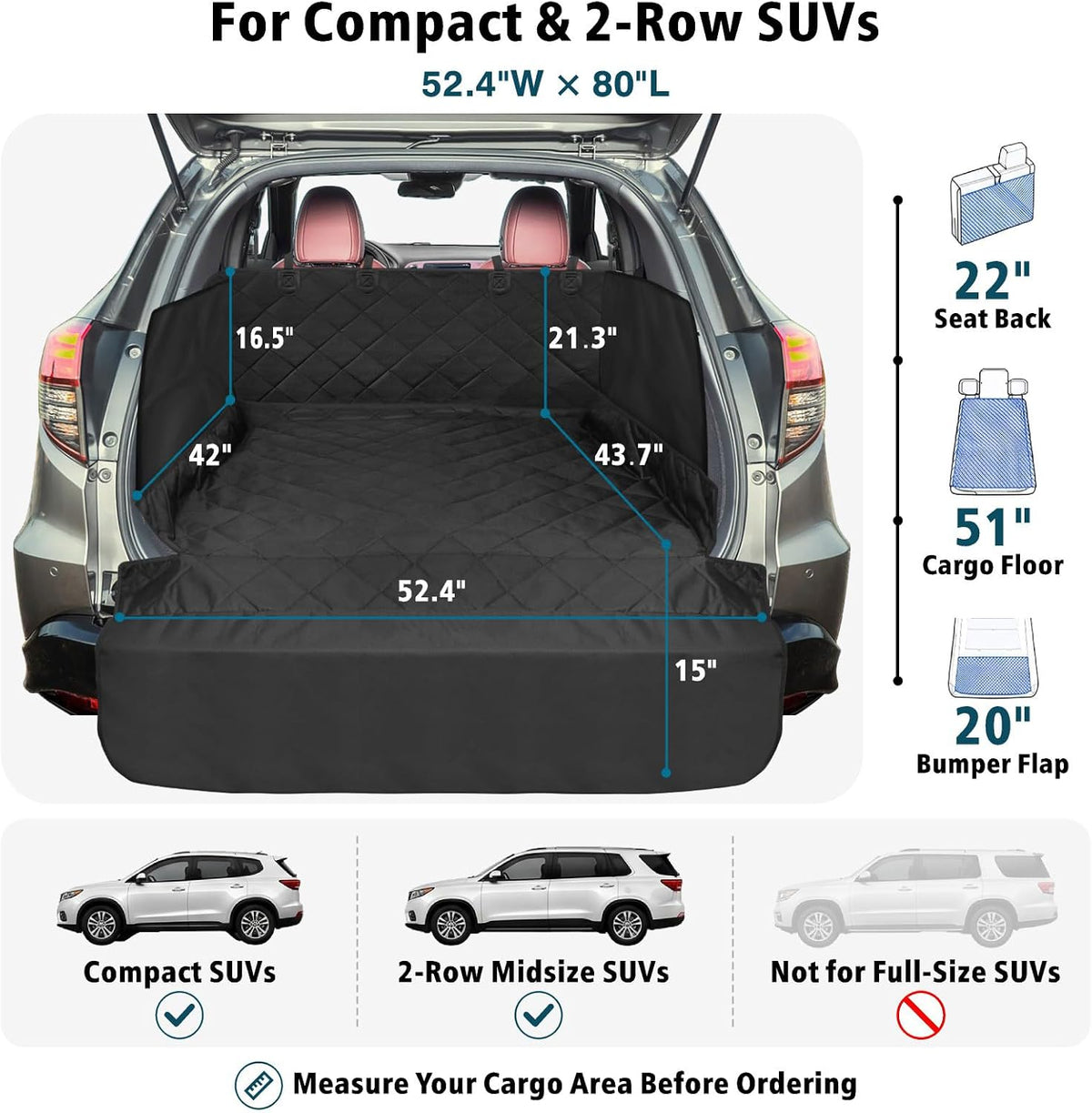 SUV Cargo Liner for Dogs - Trunk Cover with Side Walls for Compact SUV – Essentials for Dogs - Black / Medium (With Flaps) 80" - image 2