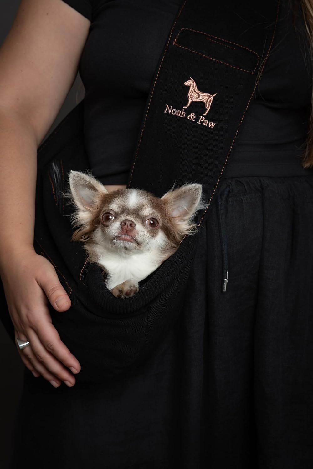 Noah & Paw Dog Sling Carrier for Small Dogs 5-18lb - Black (Denim) / 15.0"L x 6.0"W x 5.5"H - image 2