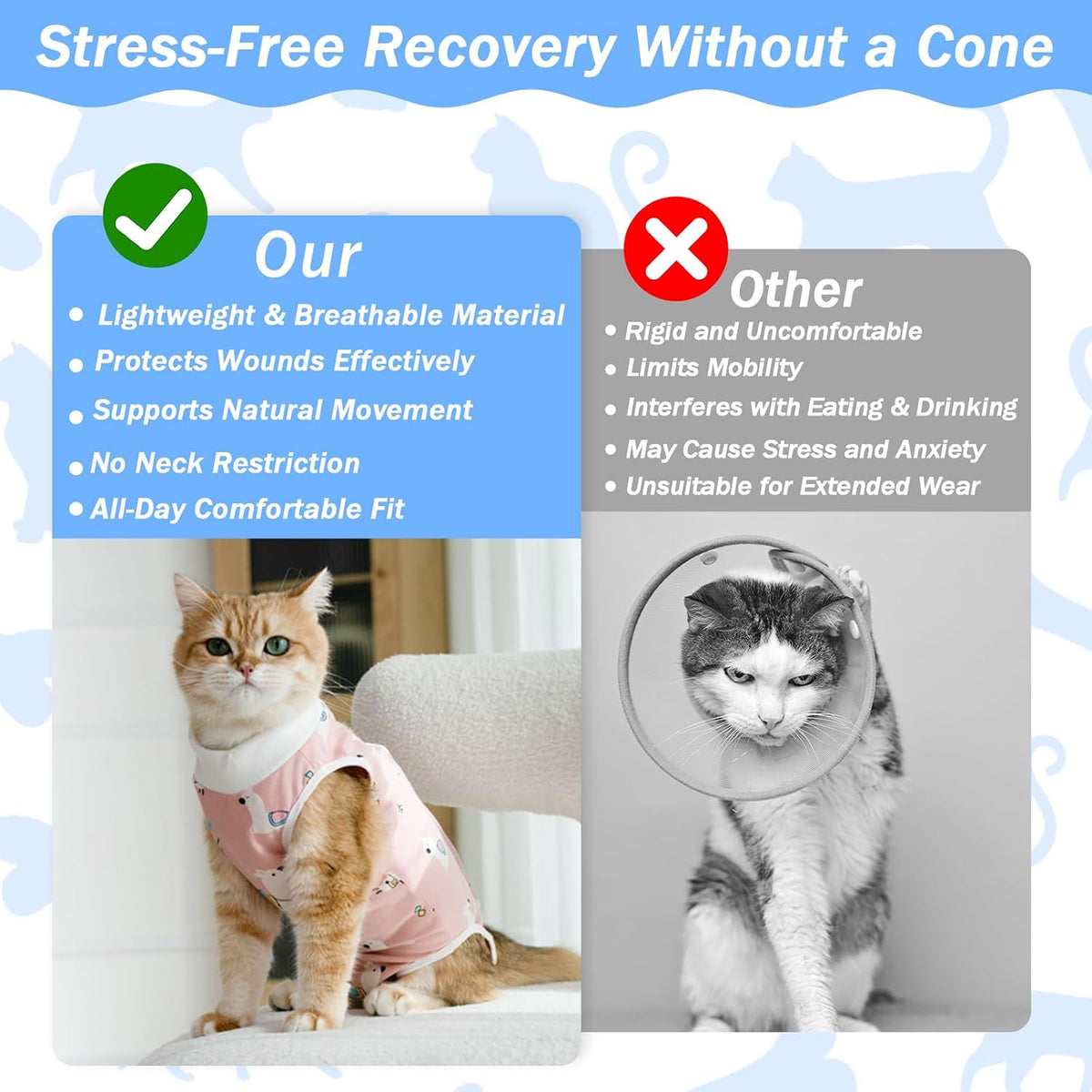 Coppthinktu cat recovery suit onesie with Velcro back and fun patterns - view 3