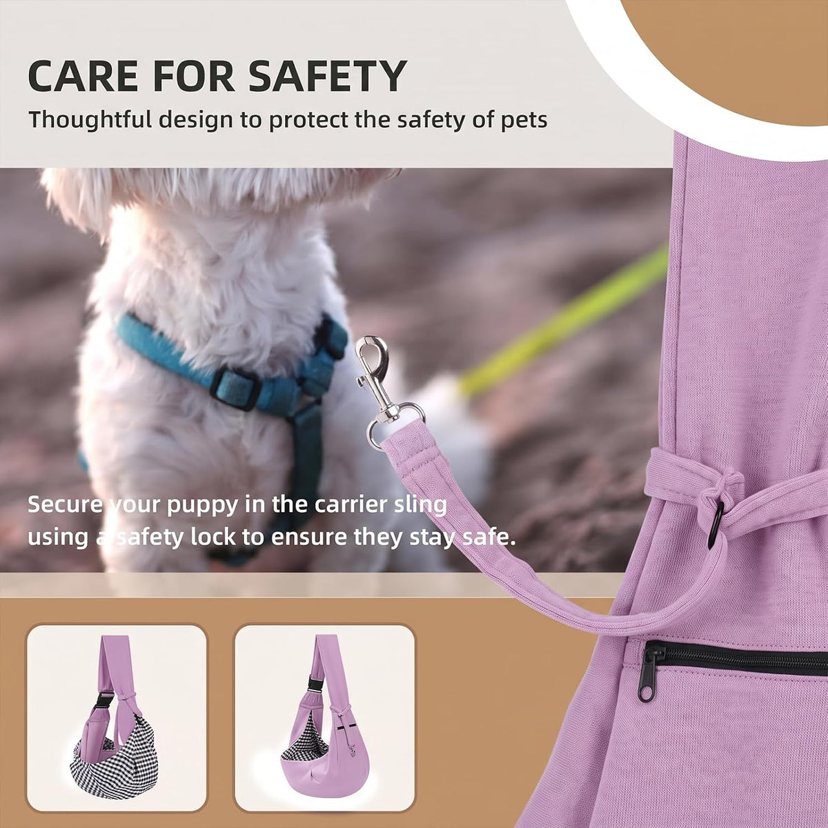 Adjustable Dog Sling Carrier with Pocket - Purple - image 4