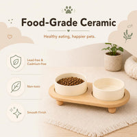 Cat Bowls Set of Two, 5.1” Ceramic Cat Food Bowls - Light Yellow / 2 Bowls+Tray - 5.1" - image 4