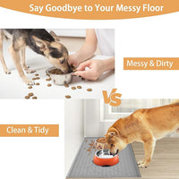 24" x 16" Dog Food Mat, Silicone Pet Mats for Food and Water, Nonslip Pet Feeding Mats for Floors, Dog Cat Bowl Mat with Raised Edges, Light Gray