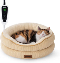 ZOMISlA Heated Cat Bed for Indoor Cats - 21 x 21 x 8 in / Khaki