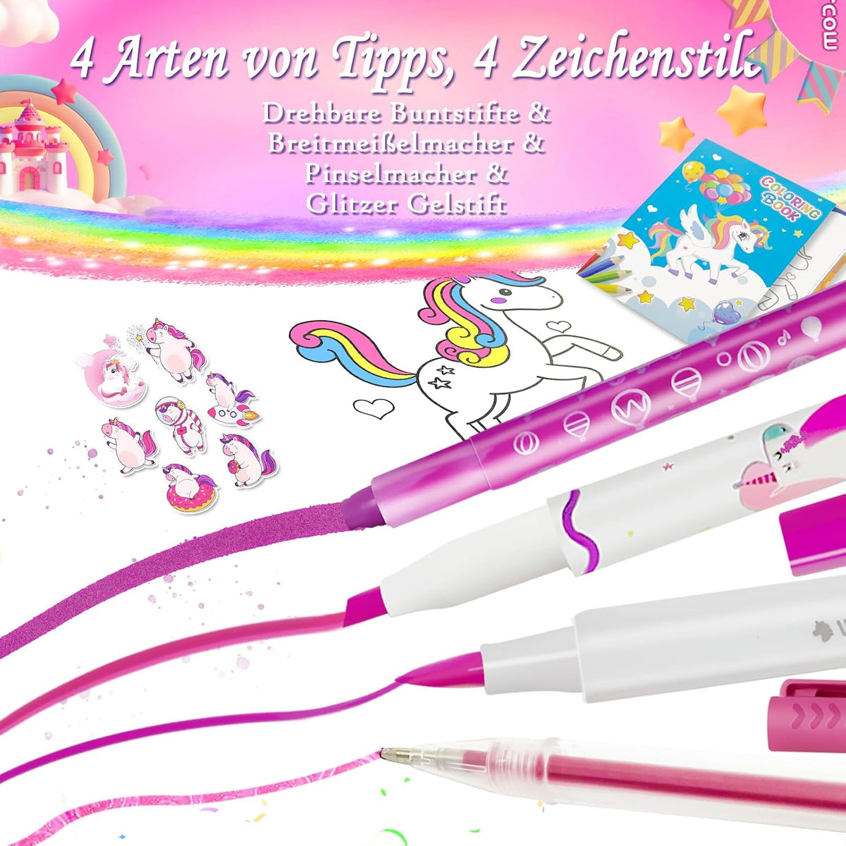 weirtoya 56 PCS Washable Scented Markers Set with Glitter Pencil Case - Rainbow Unicorn - image 3