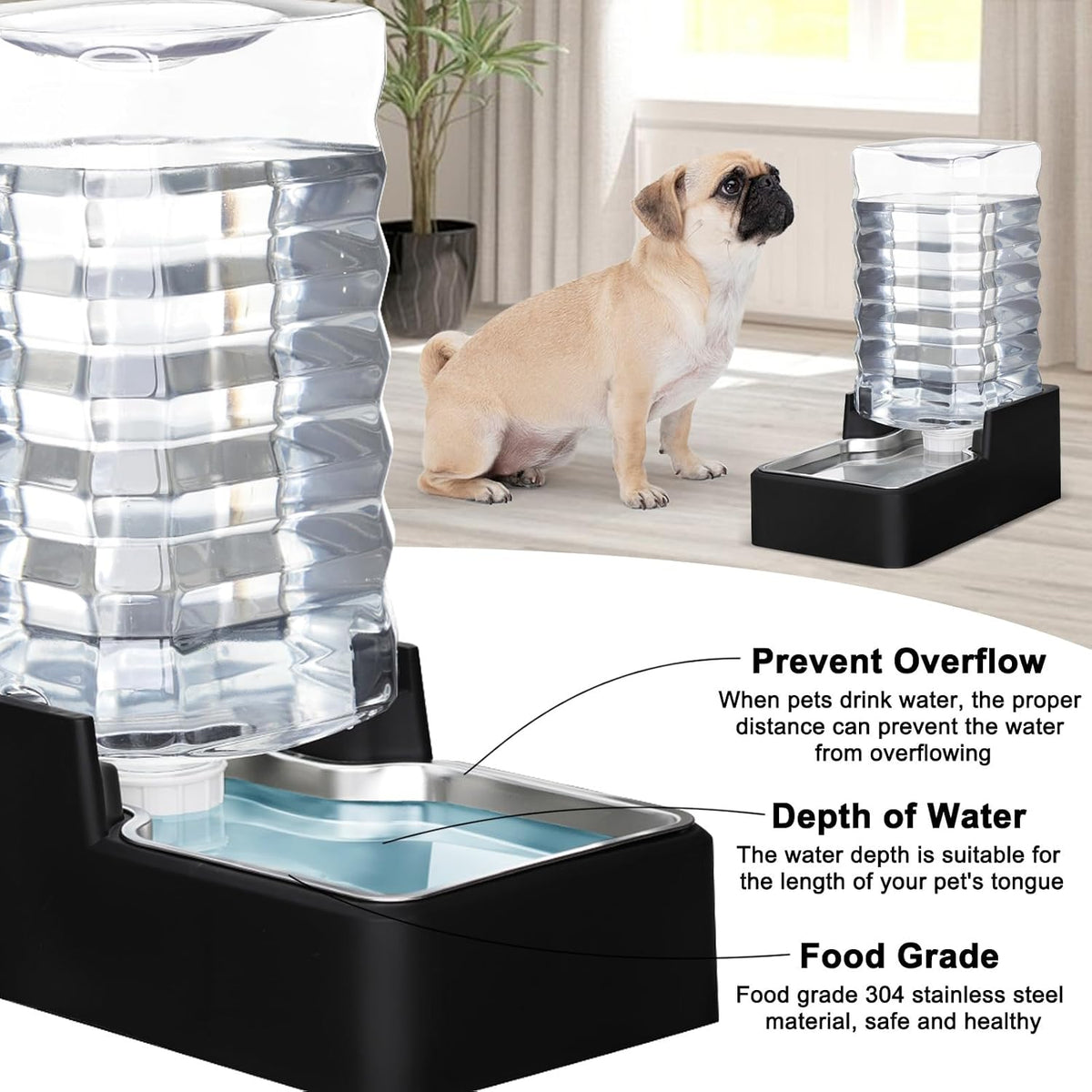 2.4Gallon Dog Water Bowl Dispenser for Dogs:Leak Resistant Waterer – Essentials for Dogs - Black without Filter / 10L - image 3