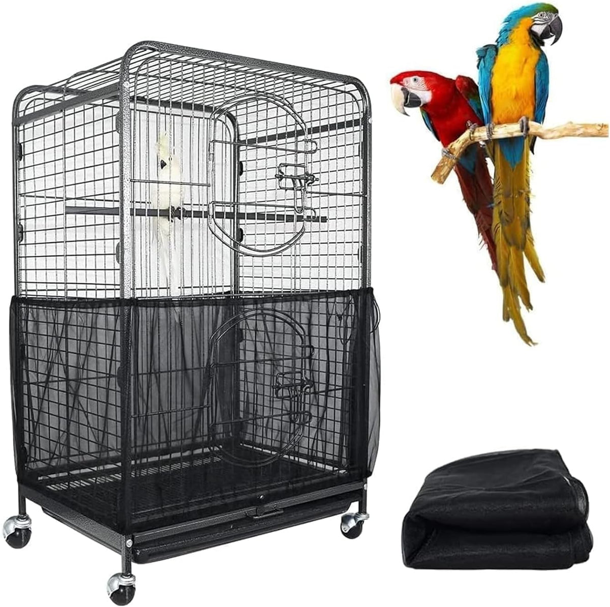 ASOCEA Extra Large Bird Cage Seed Catcher Guard Universal Birdcage - Black