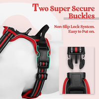 rabbitgoo Dog Harness No Pull with 2 Leash Clips, Adjustable Soft Padded, Reflective Oxford No Choke Pet Vest with Easy Control Handle for Large Dogs, Black & Red, L