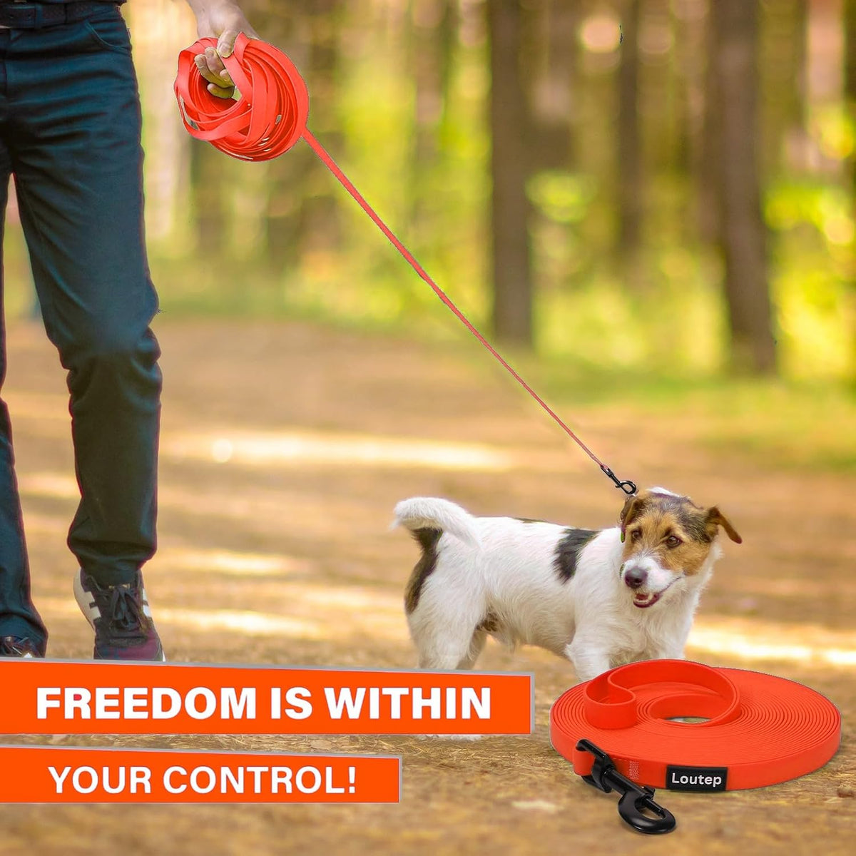 Waterproof Long Line Dog Training Leash, PVC-Coated - Orange / 16ft - image 4
