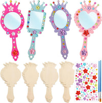 XJWWHZ wooden princess mirror craft kit, 12 DIY mirrors with gem stickers and brushes - view 2