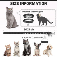 Leather Cat Collar, Breakaway Kitten Collars with Bell, Black – Essentials for Small Pets - Black_Studded / 7"-9" For Cats(Pack of 1) - image 4