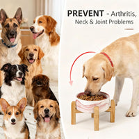Elevated/Raised Ceramic Dog Bowl with Bamboo Stand，6 Inch 3.6 Cups - Marble Pink / Large - image 2