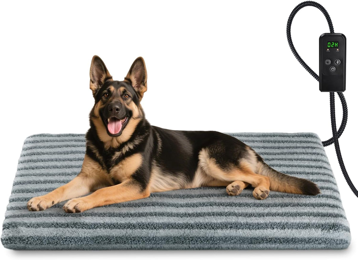 Large Pet Heating Pad, Adjustable Temperature with Timer - Grey / XL (47'' x 28'')