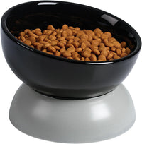Cat Water Bowl, 15° Tilted and Raised Pet Food Dish - 1 Pack / Black & Gray