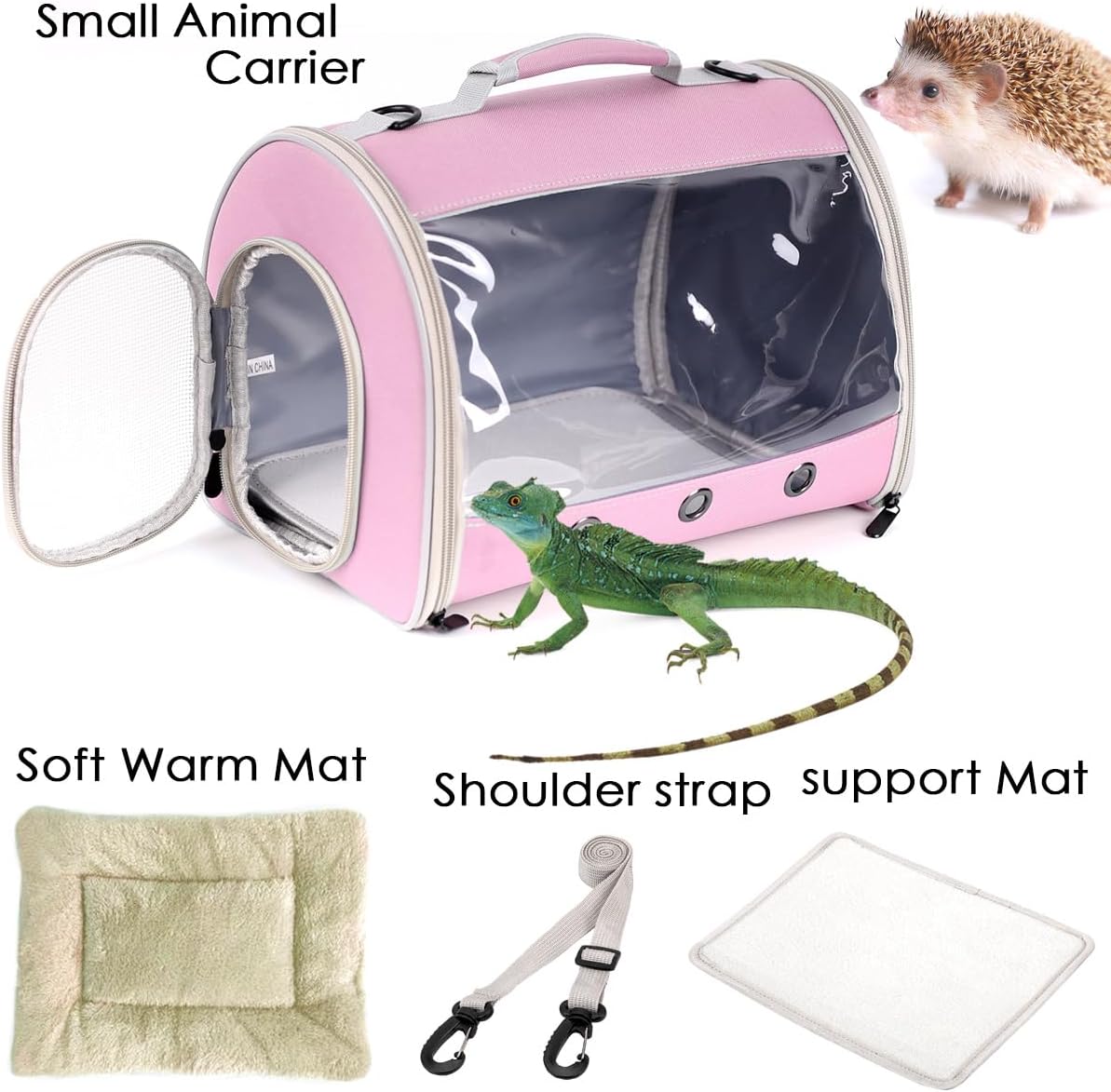 Bearded Dragon Travel Carrier Backpack, Lizard Backpack Carrier - Pink / TPU Carrier+MAT - image 3
