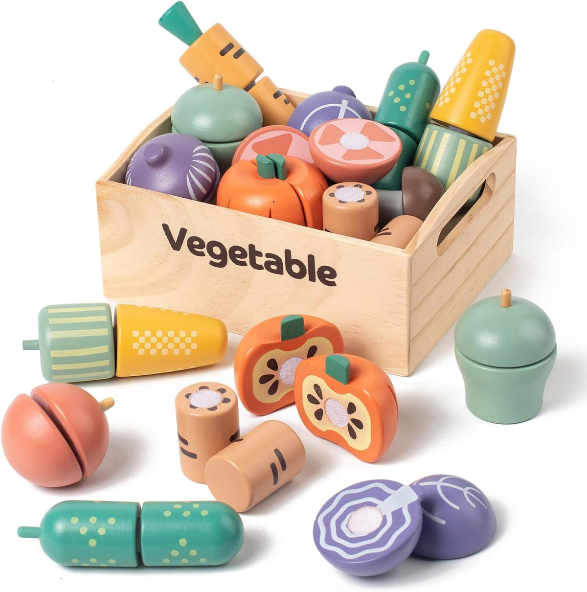 kienvy 10-piece wooden meat and fish play food set with storage box - view 2