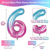 Checkered Number Balloon 1 - Blue Pink Starry / Number 6 - image 2