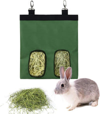 Rabbit Hay Feeder Bag Hanging Hay Rack – Essentials for Small Pets - 2 Windows / Green