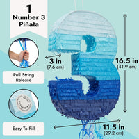 BLUE PANDA Pull String Pinata Number 5, Ombre Blue - Number 3 - image 3