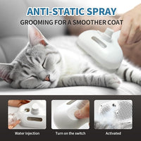 3 In 1 Self Cleaning Steamy Pet Brush - Anti-Static, Grooming Tool for Long and Short Hair Pets, Removes Loose Hair and Reduces Shedding, White