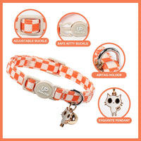 Halloween Cat Collar-2Pack Autumn Pumpkin Kitten Collars-Funny - FallOrange&OrangeGrid - image 2
