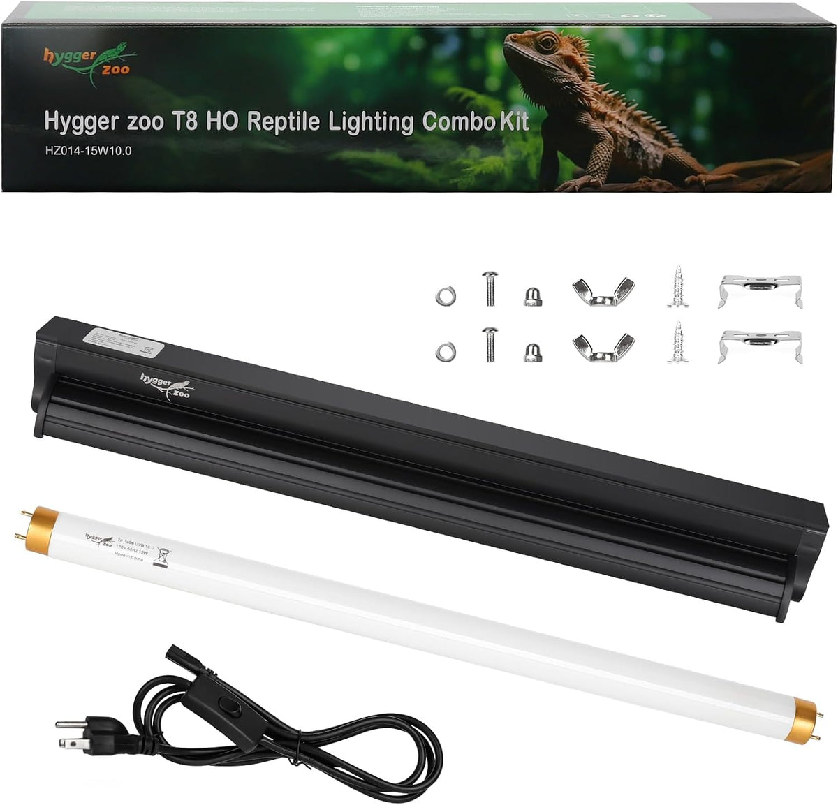 T5 UVB Reptile Light Fixture HO UVB Bulb Lighting Combo Kit - T8-18Inch