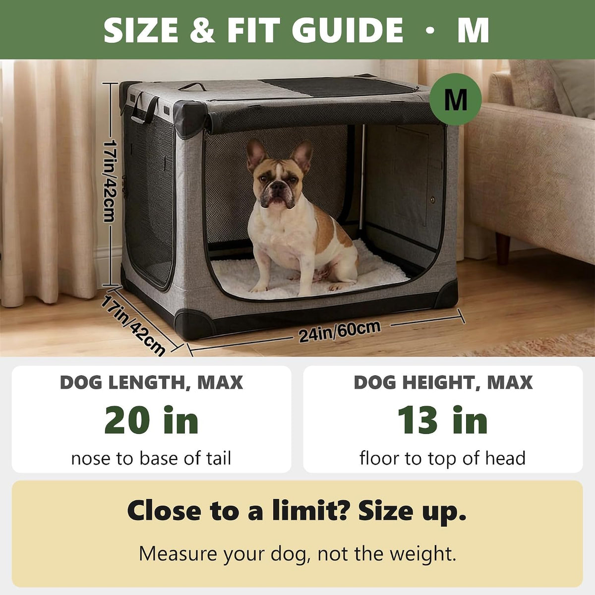 Deekuiwi grey collapsible soft dog crate, 24 x 17 x 17 inch, with 4 zip doors - view 2