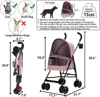 Cat Stroller Foldable Lightweight for Small Dogs Cats 0-15 lbs Pink – Essentials for Dogs - pink - image 2