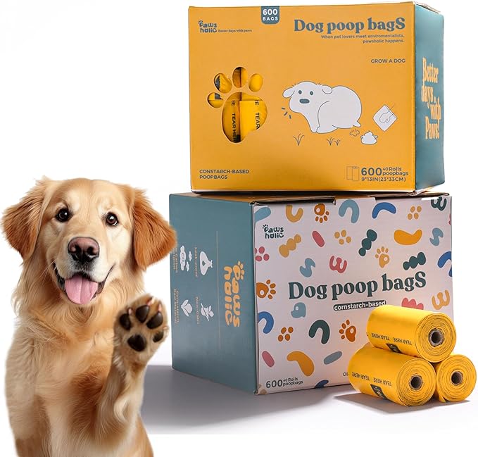 Dog Poop Bags Rolls Biodegradable 100% Leak Proof Thickened Dog Waste Bags - 600 Count 40 Rolls - Cornstarch Based Doggie Poop Bag for Small and Big Dogs(Unscented)