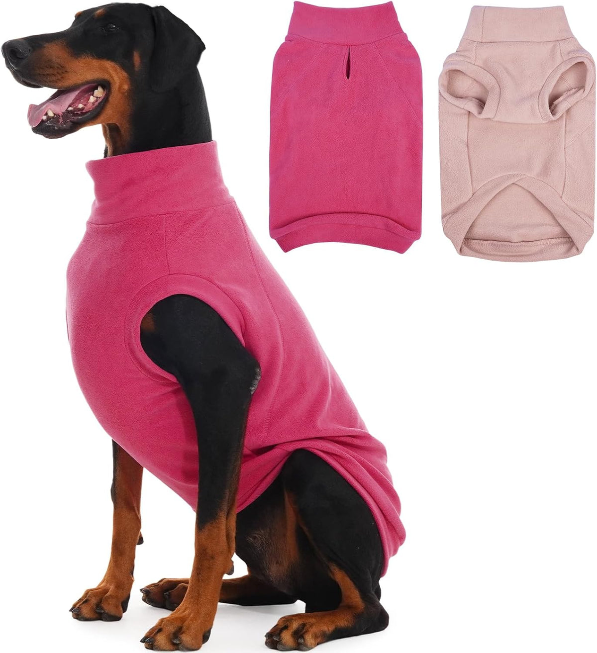 2 Pack 3XL Fleece Dog Sweater for Labrador, Leash Hole - Rose Red & Dusty Pink / XXXX-Large(Chest Girth: 30.7")
