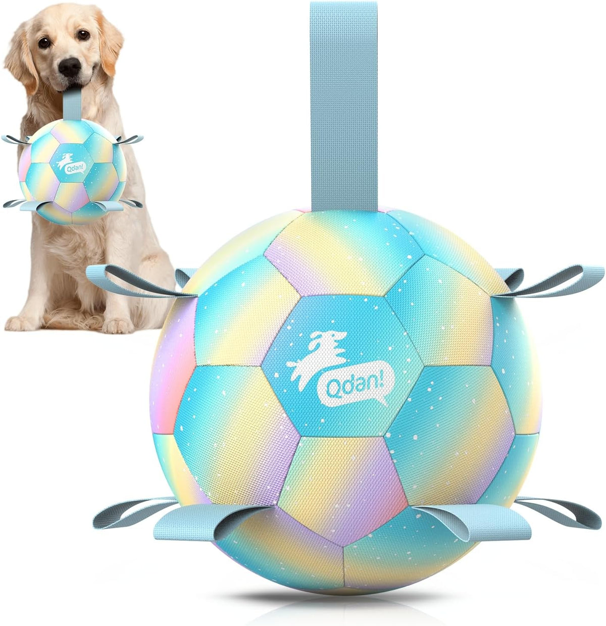 QDAN Dog Soccer Ball Toy with Strap - B-Colorful Blue / Large Size 3