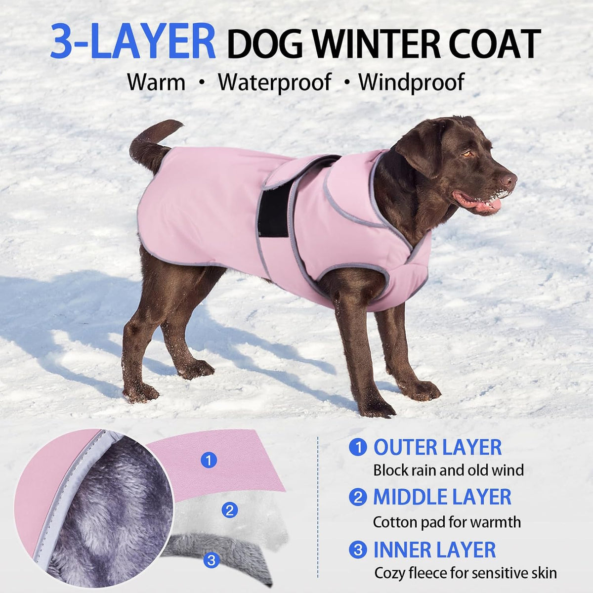 MIGOHI Warm Dog Coat Waterproof Winter Dog Jacket, M - Pink / X-Large - image 2