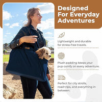Corduroy Dog Carrier - Lightweight Cotton Soft-Sided Pet Tote with Safety Harness Clip - Breathable Travel Carrier for Small Dogs and Puppies (Dark Blue)