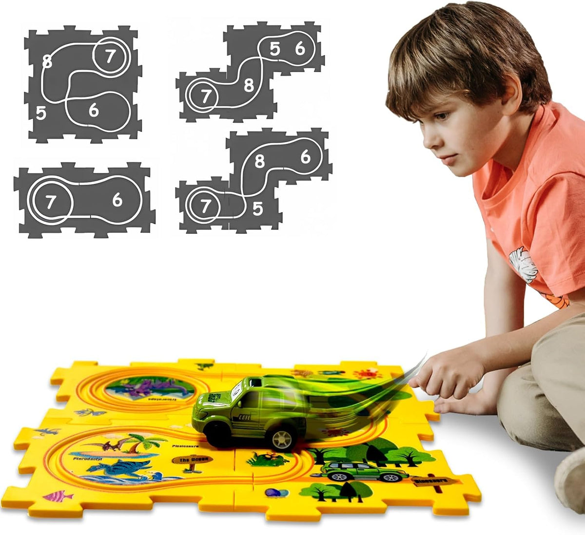 Ubegger puzzle car track set with puzzle road pieces, road signs and battery cars - view 8