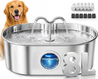 8L/270oz/2Gallon Stainless Steel Dog Water Fountain Pet Fountain – Essentials for Dogs - Fountain+6 Filters +6 Sponges