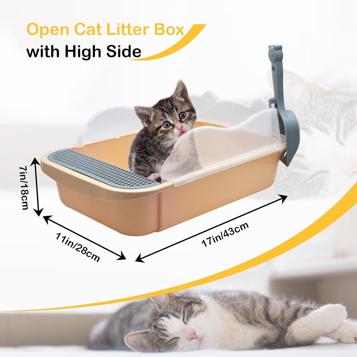 Open Cat Litter Box with High Side - 【Khaki】 - image 3