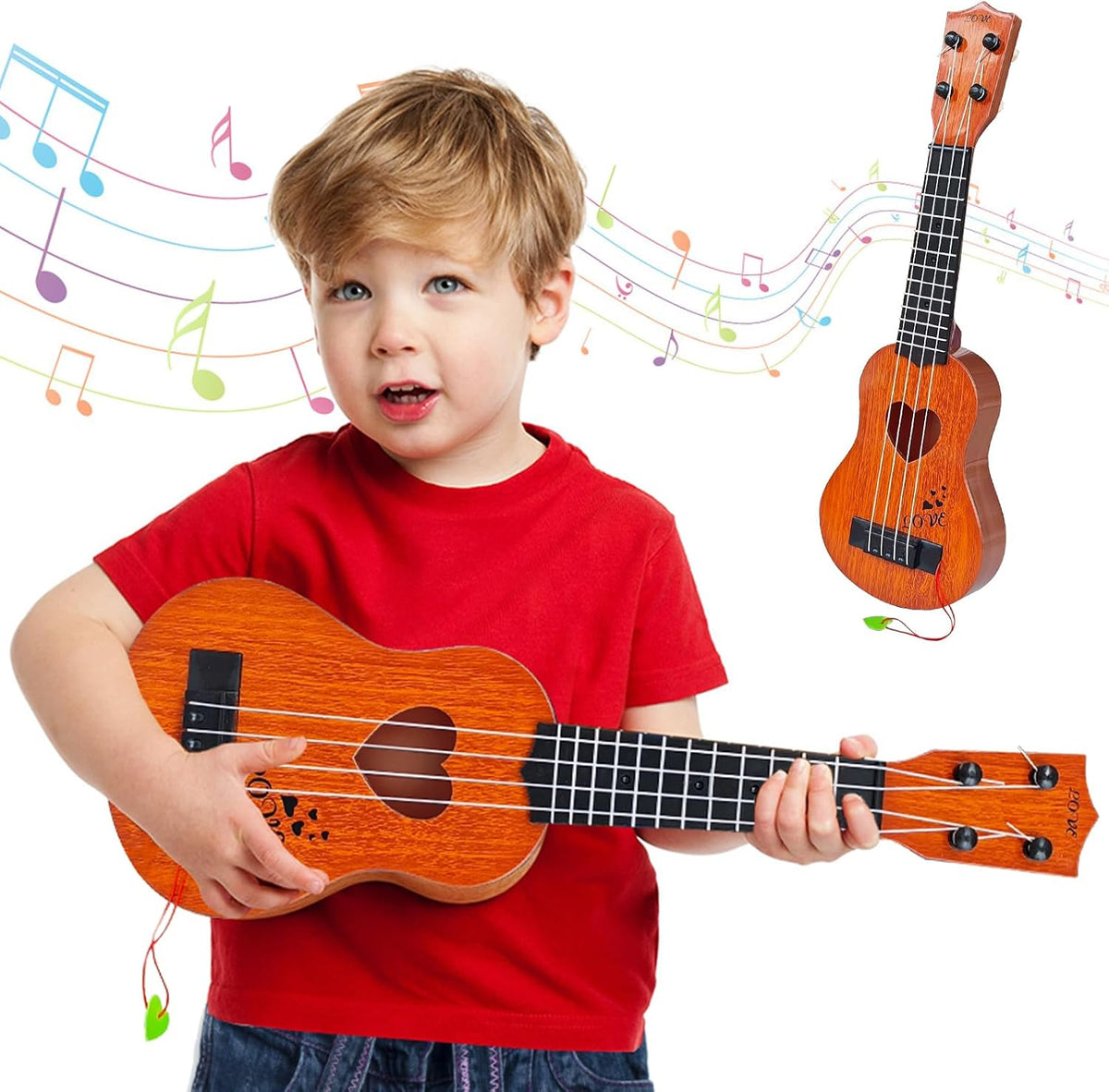 Kids Toy Ukulele Guitar,17 Inch Classical Guitar Musical Toy,4 Strings Guitar Ukulele Educational - Heart-shaped