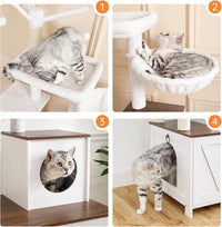 HOOBRO Cat Tree Tower with Litter Box Enclosure Indoor - White + Walnut - image 4
