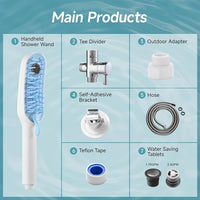 SR SUN RISE Dog Shower Attachment with 4 Adjustable Spray Modes, Pet Shower Attachment Hose for Easy Installation, Dog Shower for Bathing and Grooming, Indoor/Outdoor Use, 6.5-Foot Hose, Blue/White