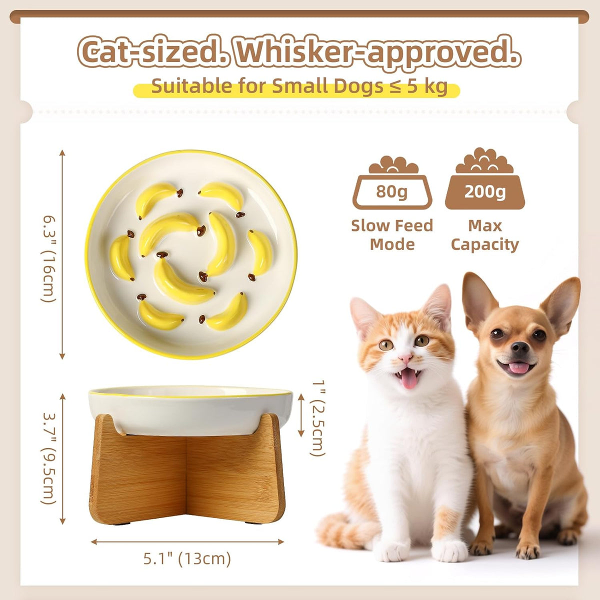 Ceramic Slow Feeder Cat Bowl - Yellow Elevated (Bamboo) / 3.7"H Elevated (Bamboo) - image 2