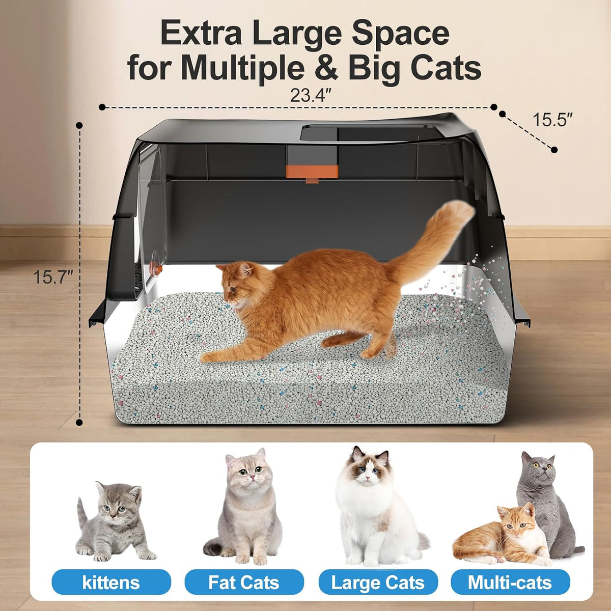 Lobeve extra large stainless steel litter box with lid, top or front entry - view 2