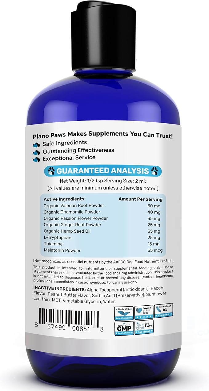 Dog Anxiety Relief - Faster Absorption Than Hemp Calming Chews for Dogs - Dog Calming Chews Alternative - Hemp Oil and Melatonin for Dogs - Liquid Dog Calming Treats for Thunder, Fireworks, Sleep Aid