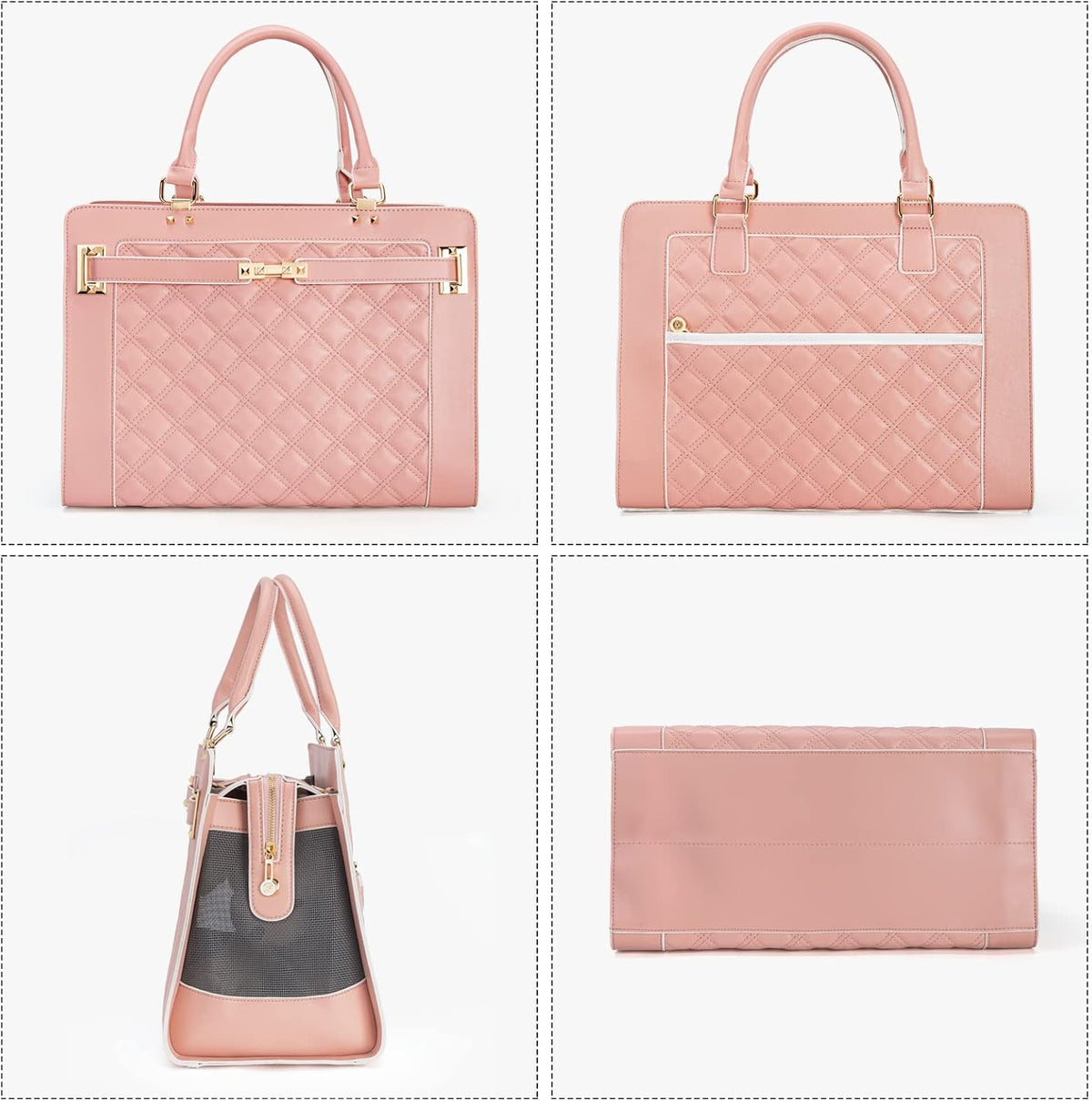 Fashion Pet Carrier Dog Cat Carrier Purse Soft-Sided Leather Handbag - Pink - image 4